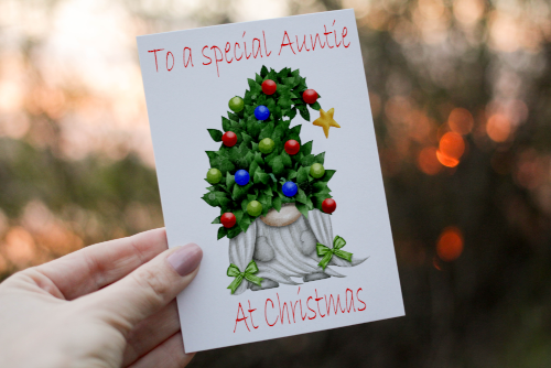 Gnome Christmas Card, Auntie Christmas Card, Personalized Card